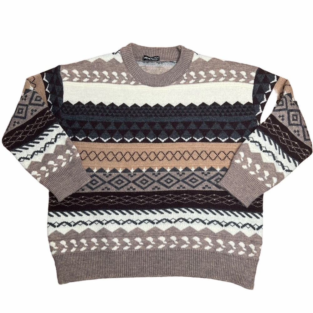 3/$30 Shein Fair Isle Pullover Round Neck Long Sleeve Sweater Size Medium